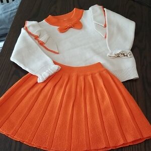 Orange and Cream Knit Sweater and Skirt Set.  Size 18-24mth